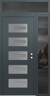 Diamond D6 48" x 96" anthracite/anthracite frosted Glass Panel stainless steel LHI with Sidelite and Transom mirrored Glass