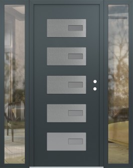 Diamond D7 60" x 80" anthracite/anthracite frosted Glass Panel stainless steel LHI with 2 Sidelites clear Glass