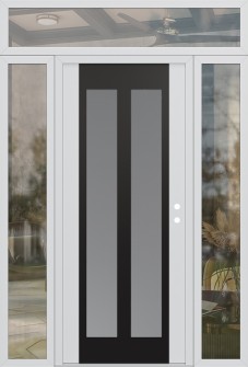 Diamond C14 64" x 96" white/white frosted Glass Panel black LHI with 2 Sidelites and Transom clear Glass