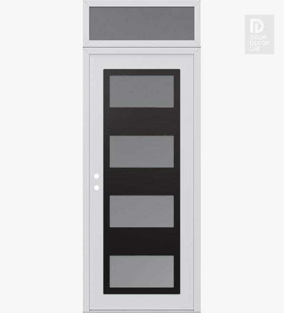 Modern Steel Front Door Diamond C2 36" x 96" white/white frosted Glass Panel black RHI with Transom frosted Glass
