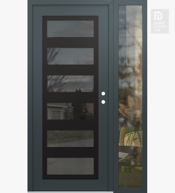 Modern Steel Front Door Diamond C9 50" x 80" anthracite/anthracite mirrored Glass Panel black LHI with Sidelite clear Glass