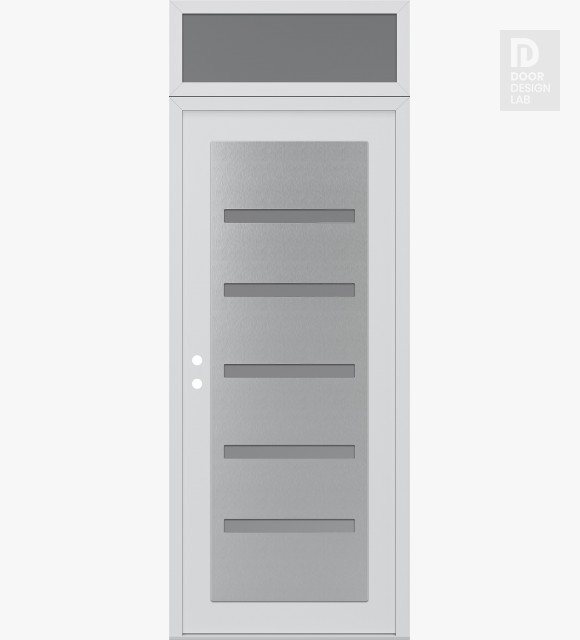 Modern Steel Front Door Diamond C7 36" x 96" white/white frosted Glass Panel stainless steel RHI with Transom frosted Glass