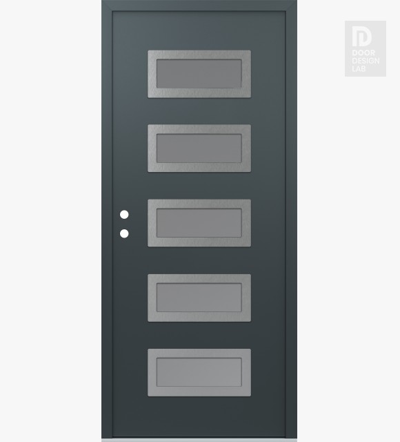 Modern Steel Front Door Diamond D1 36" x 80" anthracite/anthracite frosted Glass Panel stainless steel RHI