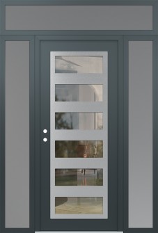 Diamond C9 64" x 96" anthracite/anthracite clear Glass Panel stainless steel RHI with 2 Sidelites and Transom frosted Glass
