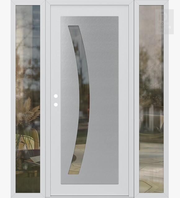 Modern Steel Front Door Diamond C4 60" x 80" white/white clear Glass Panel stainless steel RHI with 2 Sidelites clear Glass