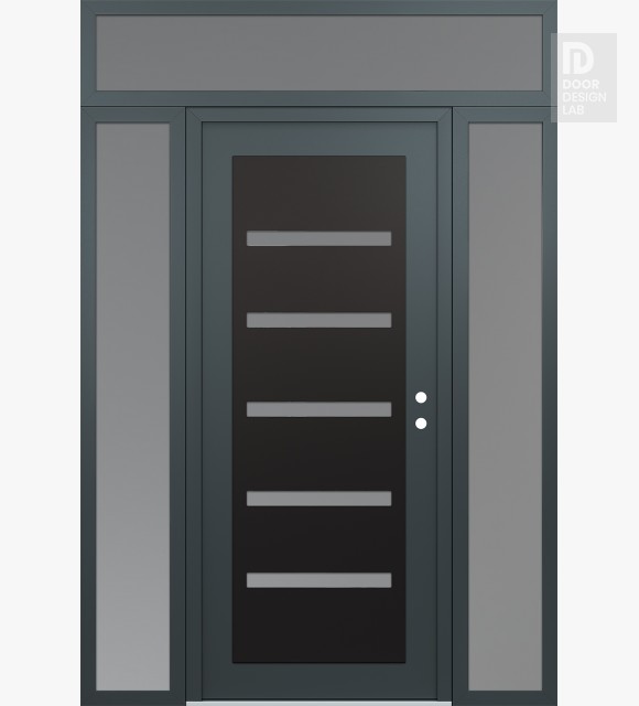 Modern Steel Front Door Diamond C7 68" x 96" anthracite/anthracite frosted Glass Panel black LHI with 2 Sidelites and Transom frosted Glass