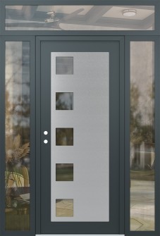 Diamond C5 60" x 96" anthracite/anthracite clear Glass Panel stainless steel RHI with 2 Sidelites and Transom clear Glass