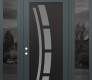 Modern Steel Front Door Diamond C12 64" x 96" anthracite/anthracite frosted Glass Panel black RHI with 2 Sidelites and Transom mirrored Glass