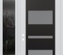 Modern Steel Front Door Diamond C10 50" x 96" white/white frosted Glass Panel black RHI with Sidelite and Transom mirrored Glass