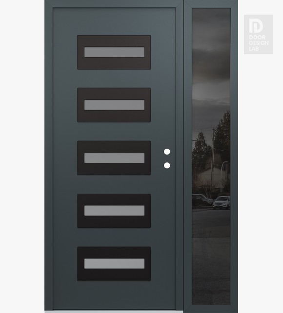 Modern Steel Front Door Diamond D4 50" x 80" anthracite/anthracite frosted Glass Panel black LHI with Sidelite mirrored Glass
