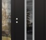 Modern Steel Front Door DIAMOND A11 48" X 80" BLACK/BLACK MIRRORED GLASS PANEL STAINLESS STEEL RHI WITH SIDELITE CLEAR GLASS