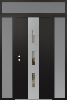 DIAMOND A7 60" X 96" BLACK/BLACK CLEAR GLASS PANEL STAINLESS STEEL RHI WITH 2 SIDELITES AND TRANSOM FROSTED GLASS