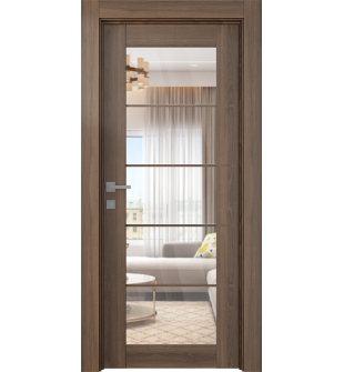 Avon 5 Lite Clear Vetro Pecan Nutwood Single Doors