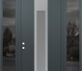 Modern Steel Front Door DIAMOND A1 64" X 96" ANTHRACITE/ANTHRACITE FROSTED GLASS PANEL STAINLESS STEEL RHI WITH 2 SIDELITES AND TRANSOM MIRRORED GLASS