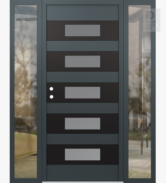 Modern Steel Front Door Diamond D5 64" x 80" anthracite/anthracite frosted Glass Panel black RHI with 2 Sidelites clear Glass
