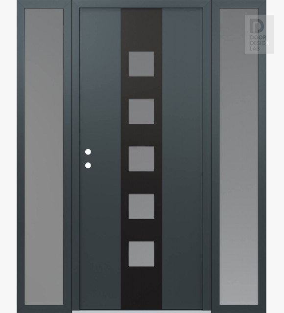 Modern Steel Front Door DIAMOND A13 60" X 80" ANTHRACITE/ANTHRACITE FROSTED GLASS PANEL BLACK RHI WITH 2 SIDELITES FROSTED GLASS