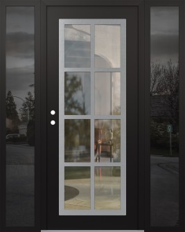 Diamond C16 68" x 80" black/black clear Glass Panel stainless steel RHI with 2 Sidelites mirrored Glass