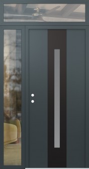 DIAMOND A2 50" X 96" ANTHRACITE/ANTHRACITE FROSTED GLASS PANEL BLACK RHI WITH SIDELITE AND TRANSOM CLEAR GLASS