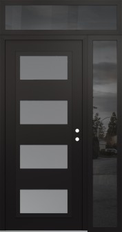 Diamond C2 52" x 96" black/white frosted Glass Panel black LHI with Sidelite and Transom mirrored Glass