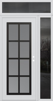 Diamond C16 52" x 96" white/white frosted Glass Panel black LHI with Sidelite and Transom mirrored Glass
