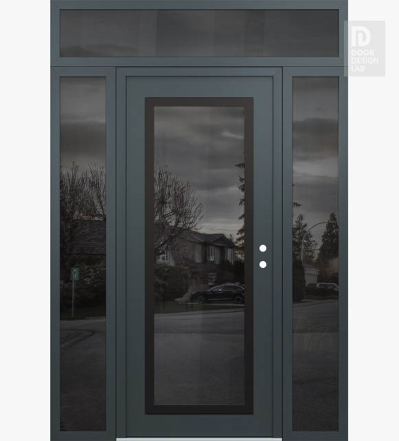 Modern Steel Front Door Diamond C1 68" x 96" anthracite/anthracite mirrored Glass Panel black LHI with 2 Sidelites and Transom mirrored Glass