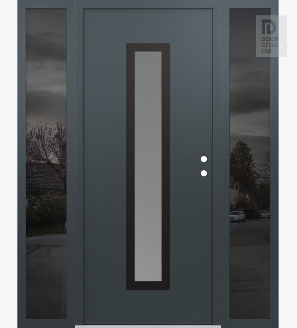 Modern Steel Front Door DIAMOND A11 60" X 80" ANTHRACITE/ANTHRACITE FROSTED GLASS PANEL BLACK LHI WITH 2 SIDELITES MIRRORED GLASS