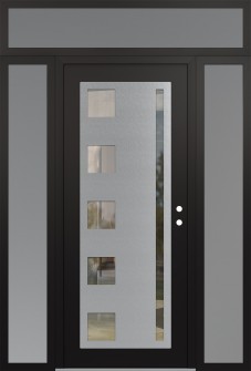 Diamond C3 60" x 96" black/black clear Glass Panel stainless steel LHI with 2 Sidelites and Transom frosted Glass