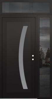 Diamond C4 52" x 96" black/white frosted Glass Panel black LHI with Sidelite and Transom mirrored Glass