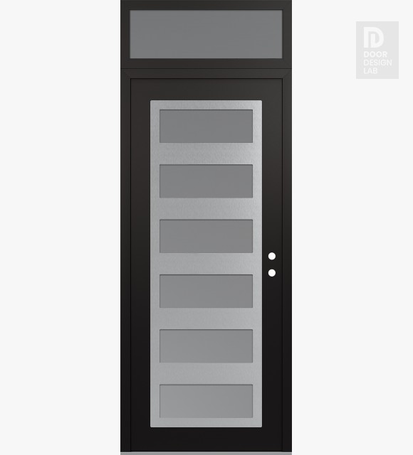 Modern Steel Front Door Diamond C9 36" x 96" black/white frosted Glass Panel stainless steel LHI with Transom frosted Glass