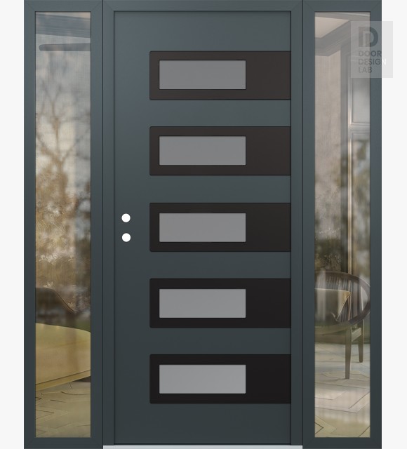 Modern Steel Front Door Diamond D3 60" x 80" anthracite/anthracite frosted Glass Panel black RHI with 2 Sidelites clear Glass