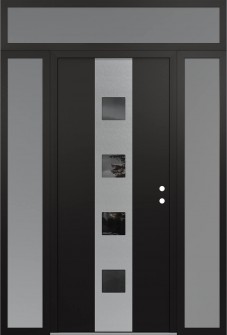 DIAMOND A12 68" X 96" BLACK/BLACK MIRRORED GLASS PANEL STAINLESS STEEL LHI WITH 2 SIDELITES AND TRANSOM FROSTED GLASS