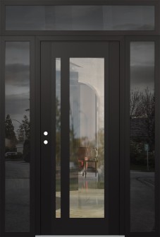 Diamond C15 68" x 96" black/black clear Glass Panel black RHI with 2 Sidelites and Transom mirrored Glass
