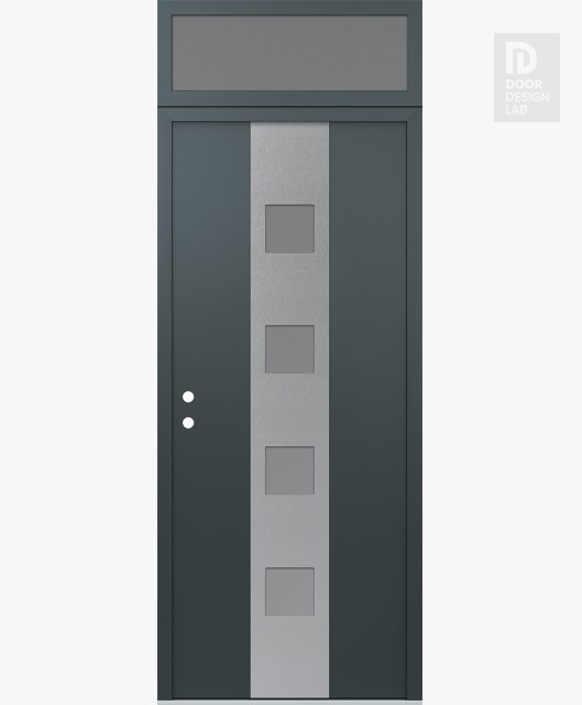 Modern Steel Front Door DIAMOND A12 36" X 96" ANTHRACITE/ANTHRACITE FROSTED GLASS PANEL STAINLESS STEEL RHI WITH TRANSOM FROSTED GLASS