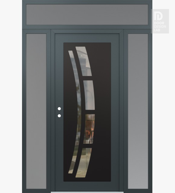 Modern Steel Front Door Diamond C12 68" x 96" anthracite/anthracite clear Glass Panel black RHI with 2 Sidelites and Transom frosted Glass