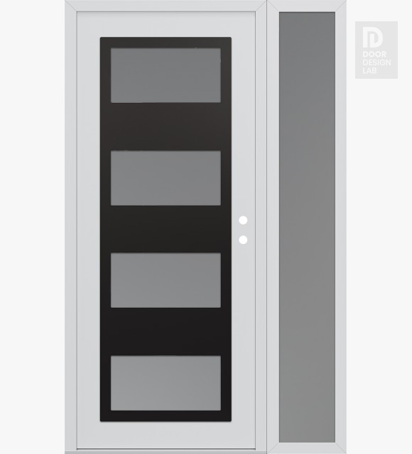 Modern Steel Front Door Diamond C2 50" x 80" white/white frosted Glass Panel black LHI with Sidelite frosted Glass