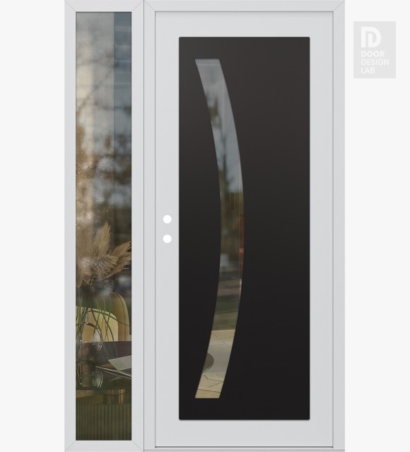 Modern Steel Front Door Diamond C4 52" x 80" white/white clear Glass Panel black RHI with Sidelite clear Glass