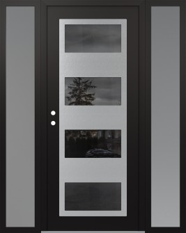 Diamond C2 60" x 80" black/black mirrored Glass Panel stainless steel RHI with 2 Sidelites frosted Glass