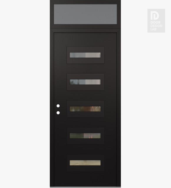 Modern Steel Front Door Diamond D4 36" x 96" black/black clear Glass Panel black RHI with Transom frosted Glass