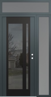 Diamond C15 50" x 96" anthracite/anthracite mirrored Glass Panel black LHI with Sidelite and Transom frosted Glass