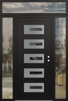 Diamond D6 64" x 96" black/black mirrored Glass Panel stainless steel LHI with 2 Sidelites and Transom clear Glass