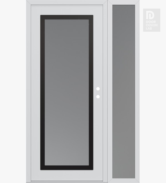 Modern Steel Front Door Diamond C1 50" x 80" white/white frosted Glass Panel black LHI with Sidelite frosted Glass