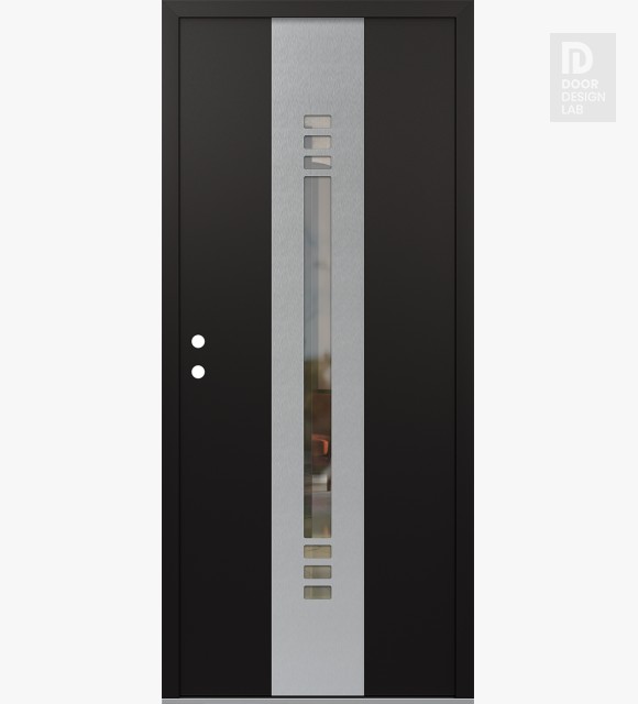 Modern Steel Front Door DIAMOND A5 36" X 80" BLACK/BLACK CLEAR GLASS PANEL STAINLESS STEEL RHI