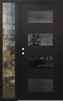 Diamond C2 48" x 80" black/black mirrored Glass Panel black RHI with Sidelite clear Glass