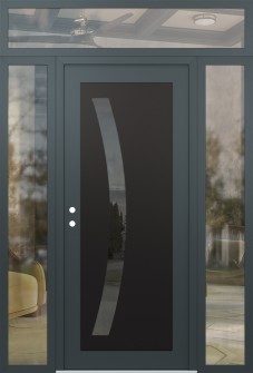 Diamond C4 68" x 96" anthracite/anthracite mirrored Glass Panel black RHI with 2 Sidelites and Transom clear Glass