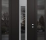 Modern Steel Front Door DIAMOND A1 64" X 96" BLACK/BLACK MIRRORED GLASS PANEL STAINLESS STEEL LHI WITH 2 SIDELITES AND TRANSOM MIRRORED GLASS