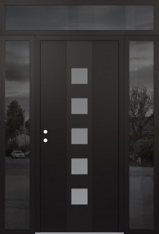 DIAMOND A13 60" X 96" BLACK/WHITE FROSTED GLASS PANEL BLACK RHI WITH 2 SIDELITES AND TRANSOM MIRRORED GLASS