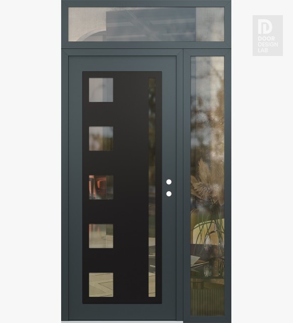 Modern Steel Front Door Diamond C3 50" x 96" anthracite/anthracite clear Glass Panel black LHI with Sidelite and Transom clear Glass
