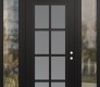 Modern Steel Front Door Diamond C16 60" x 96" black/white frosted Glass Panel black LHI with 2 Sidelites and Transom clear Glass