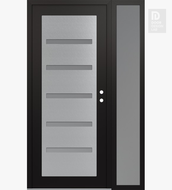 Modern Steel Front Door Diamond C7 52" x 80" black/white frosted Glass Panel stainless steel LHI with Sidelite frosted Glass