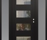 Modern Steel Front Door Diamond C2 64" x 80" black/black clear Glass Panel black LHI with 2 Sidelites frosted Glass